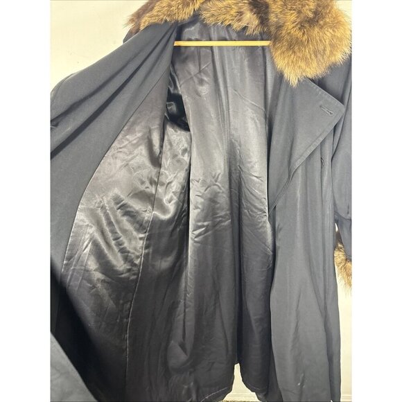 Vintage 80s Women’s L Black Wool Coat Real Fur Collar Cuffs Shoulder Pads - Picture 9 of 9